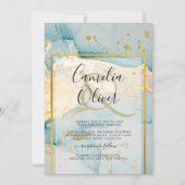 Mooi Zee Glass Gold Wedding Invite Turquoise Kaart (Voorkant)
