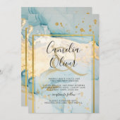 Mooi Zee Glass Gold Wedding Invite Turquoise Kaart (Voorkant / Achterkant)