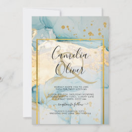 Mooi Zee Glass Gold Wedding Invite Turquoise Kaart