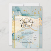 Mooi Zee Glass Gold Wedding Invite Turquoise Kaart (Voorkant)