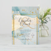 Mooi Zee Glass Gold Wedding Invite Turquoise Kaart (Staand voorkant)