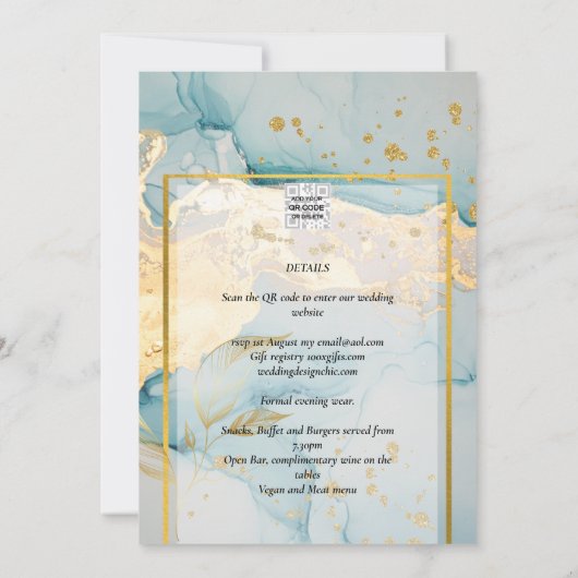 Mooi Zee Glass Gold Wedding Invite Turquoise Kaart (Achterkant)