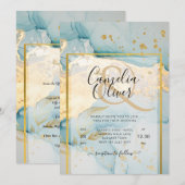 Mooi Zee Glass Gold Wedding Invite Turquoise Kaart (Voorkant / Achterkant)