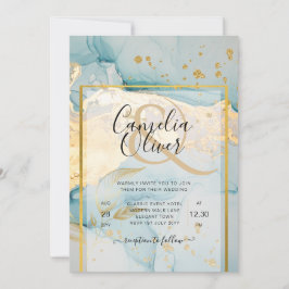 Mooi Zee Glass Gold Wedding Invite Turquoise Kaart