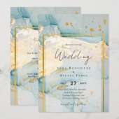 Mooi Zee Glass Gold Wedding Invite Turquoise Kaart (Voorkant / Achterkant)