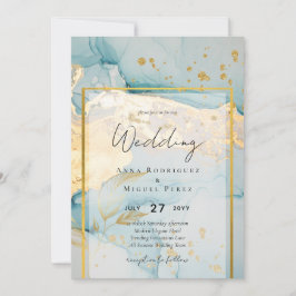 Mooi Zee Glass Gold Wedding Invite Turquoise Kaart