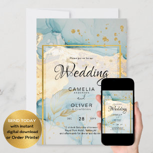 Mooi Zee Glass Gold Wedding Invite Turquoise Kaart