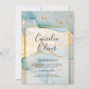 Mooi Zee Glass Gold Wedding Invite Turquoise Kaart