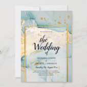 Mooi Zee Glass Gold Wedding Invite Turquoise Kaart (Voorkant)