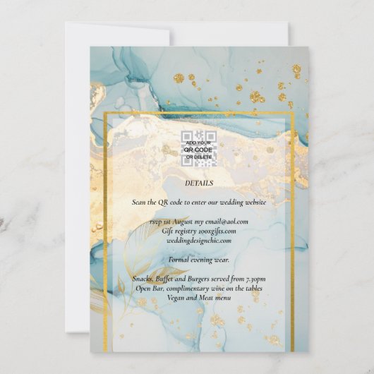 Mooi Zee Glass Gold Wedding Invite Turquoise Kaart (Achterkant)
