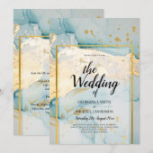 Mooi Zee Glass Gold Wedding Invite Turquoise Kaart (Voorkant / Achterkant)