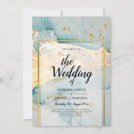 Mooi Zee Glass Gold Wedding Invite Turquoise Kaart