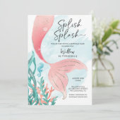 Mooi zeemeermin meisje verjaardagsfeestje kaart (Staand voorkant)