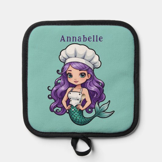 Mooi zeemeerminchef met paars haar pannenlap (Voorkant)