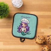 Mooi zeemeerminchef met paars haar pannenlap (Top down)