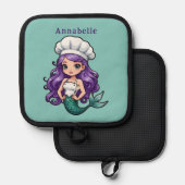Mooi zeemeerminchef met paars haar pannenlap (Voorkant / Achterkant)