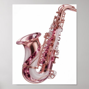 Mooi zilver ROZE SAXOFOON Aangepast ontwerp Poster