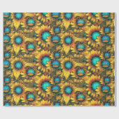 Mooi zonnebloem Geel Blauwgroen Abstract Patroon Cadeaupapier (Vlak)