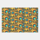 Mooi zonnebloem Geel Blauwgroen Abstract Patroon Inpakpapier Vel (Voorkant 2)