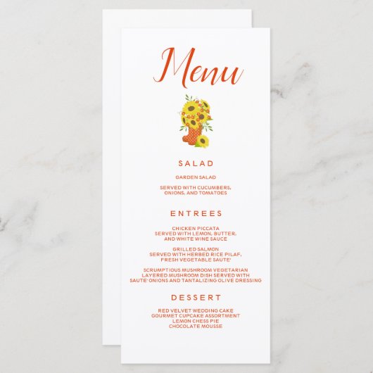 Mooi Zonnebloem thema Menu (Voorkant / Achterkant)