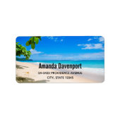 Mooi zonnig tropisch strand fotoadres etiket (Voorkant)