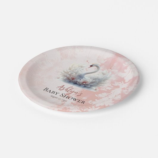 Mooi zwaan roze bloemig damast meisje Baby shower Papieren Bordje (Gekanteld)