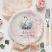 Mooi zwaan roze bloemig damast meisje Baby shower Papieren Bordje