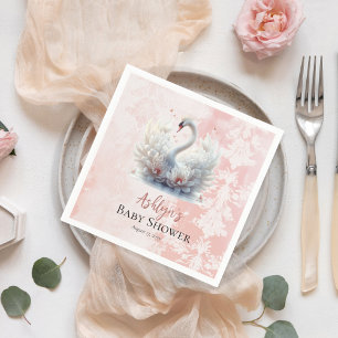 Mooi zwaan roze bloemig damast meisje Baby shower Servet