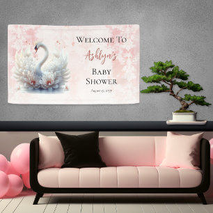 Mooi zwaan roze bloemig damast meisje Baby shower Spandoek