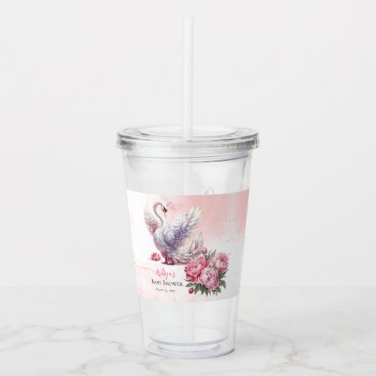 Mooi zwaan roze bloemig meisje Baby shower Acryl Drinkbeker (Voorkant)