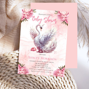 Mooi zwaan roze bloemig meisje Baby shower Kaart