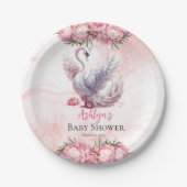 Mooi zwaan roze bloemig meisje Baby shower Papieren Bordje (Voorkant)