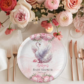 Mooi zwaan roze bloemig meisje Baby shower Papieren Bordje
