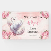 Mooi zwaan roze bloemig meisje Baby shower Spandoek (Horizontaal)