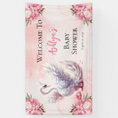 Mooi zwaan roze bloemig meisje Baby shower Spandoek (Verticaal)