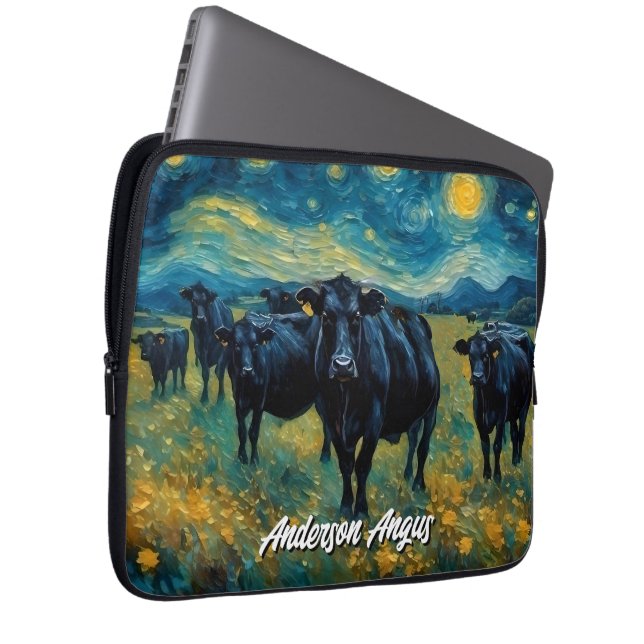 Mooi zwart Angus vee Laptop Sleeve (Voorkant Rechts)
