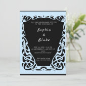 Mooi zwart en blauw art deco trouwfeest kaart (Staand voorkant)