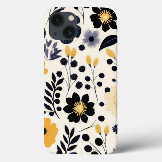Mooi zwart en geel bloemen Art Patroon Case-Mate iPhone Case