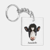 Mooi zwart en wit Koe gezicht Sleutelhanger (Voorkant Links)