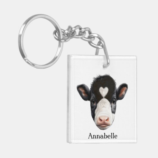 Mooi zwart en wit Koe gezicht Sleutelhanger (Voorkant Links)