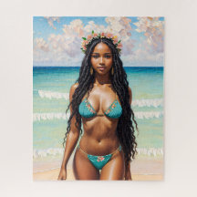 Mooi zwart meisje in Blauwgroen bikini kunst