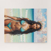 Mooi zwart meisje in Blauwgroen bikini kunst Legpuzzel (Horizontaal)