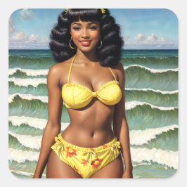 Mooi zwart meisje pinup melanine model vierkante sticker