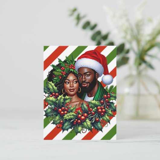 Mooi zwart paar Holly kerstkrans kunst Bedankkaart (Staand voorkant)