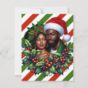 Mooi zwart paar Holly kerstkrans kunst Bedankkaart