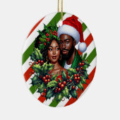 Mooi zwart paar Holly kerstkrans kunst Keramisch Ornament (Rechts)