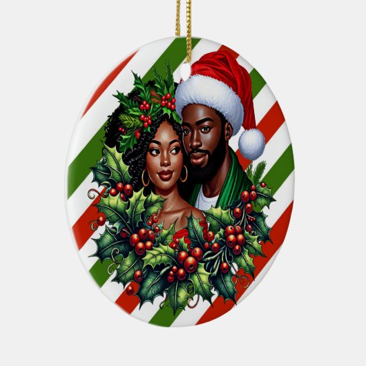 Mooi zwart paar Holly kerstkrans kunst Keramisch Ornament (Rechts)