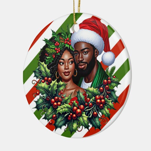 Mooi zwart paar Holly kerstkrans kunst Keramisch Ornament (Links)