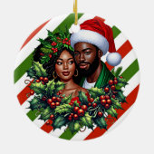 Mooi zwart paar Holly kerstkrans kunst Keramisch Ornament (Achterkant)