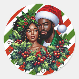 Mooi zwart paar Holly kerstkrans kunst Ronde Sticker